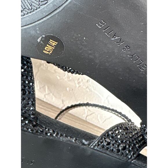 Kelly & Katie Liliena Platform Sandals Black Rhinestones Sparkle Block Heel 9.5M - Picture 8 of 8